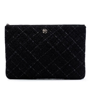 Pre-Loved Chanel Large Quilted Tweed and Lambskin Camellia O Case Clutch